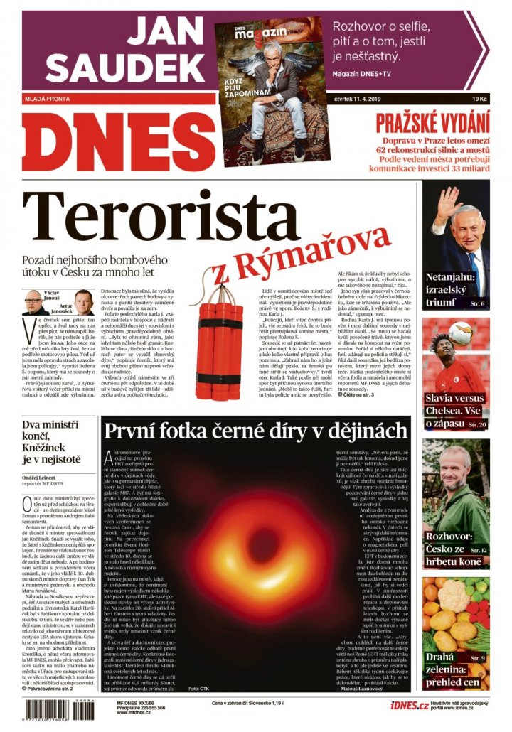 titulní strana časopisu Mladá fronta DNES a jeho předplatné