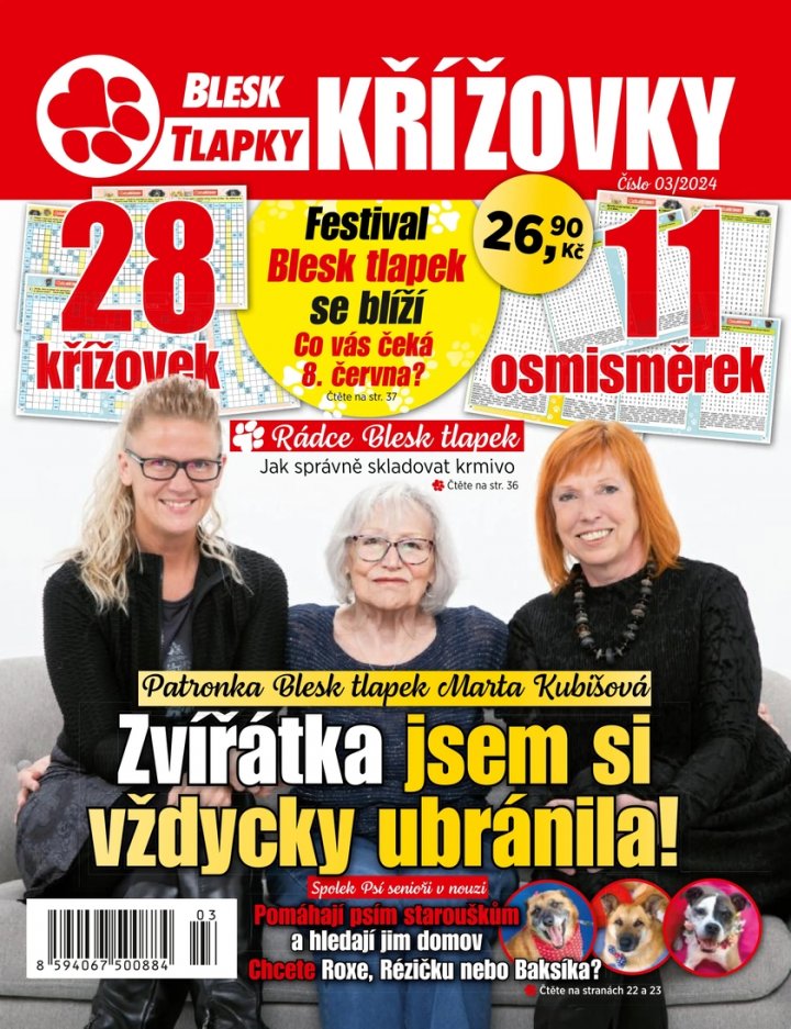 titulní strana časopisu BLESK TLAPKY KŘÍŽOVKY a jeho předplatné