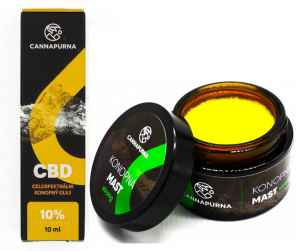  10% CBD olej a mast od Cannapurny  
 Prémiový CBD olej do 1 % THC a mast s 1000 mg CBD 
10% CBD olej s 0,5 % THC, kde je jako nosič použit MCT olej v organické kvalitě. K tomu mast s obsahem celospektrálního extraktu, v němž najdete 1 000 mg CBD a desítky dalších kanabinoidů i terpenů. Doplněno včelím voskem a bambuckým máslem. Běžná cena 2280 Kč.