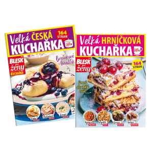 Dárek za předplatné - Velká česká kuchařka a Velká hrníčková kuchařka
Balíček kuchařek speciální edice Blesku pro ženy obsahuje Velkou českou kuchařku a Hrníčkovou kuchařku, obě plné receptů a praktických tipů pro všechny (nejen ženy), které baví vaření, hledají inspiraci nebo si chtějí vaření usnadnit. Platí pro nové předplatitele. 

Akce je omezena do vyprodání zásob. Platí do 30. 11. 25.