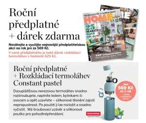 Dárek pro nové předplatitele -   Rozkládací termoláhev
Constant pastel Dvouplášťovou nerezovou termoláhev snadno rozšroubujete, naplníte ledem, bylinkami či
ovocem a opět uzavřete – silikonové těsnění zajistí nepropustnost. Po použití ji lze rozložit a snadno
vyčistit. Má šroubovací uzávěr a silikonové poutko pro pohodlné přenášení. Dárek v hodnotě 629,- Kč.  Akce platí do vyčerpání zásob.