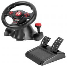 Předplatitel obdrží  Závodní volant Marvo GT-903 . Vychutnejte si pocit ze super jízdy, i když sedíte doma. Rozjeďte svůj závod na plné pecky! Pogumovaný ergonomický volant bude pružně reagovat na každý pohyb.
Celkem 16 akčních a směrových tlačítek zajistí přesné ovládání. Nechybí samozřejmě řadící páka, plyn a brzdový pedál, které tvoří skutečný zážitek z jízdy. Pocit jako na opravdové dráze a dokonalou zpětnou vazbu dodá vestavěný dvojitý vibrační motor. Prudké zatáčky? Žádný problém díky přísavkám, které pevně přichytí volant ke stolu. Dostatečně dlouhý USB kabel snadno připojíte k počítač či herní konzoli. Technologie Plug & Play zaručí, že jen zapojíte a jedete. Upozornění: Pro správnou funkčnost volantu u konzolí PS4 / XBOX ONE / XBOX 360 je nutnost zapojení gamepadu k volantu příslušným kabelem.
