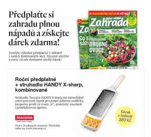 Dárek pro nové předplatitele -  Roční předplatné+ struhadlo HANDY X-sharp, kombinované

Dárek v hodnotě 389,- Kč.  Akce platí do vyčerpání zásob. Bonus je zasílán na adresu plátce.